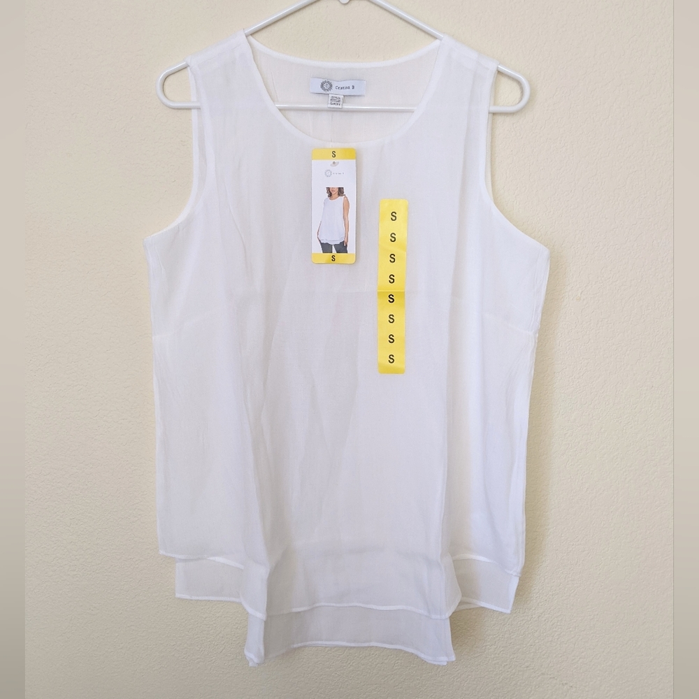 Cristina B Women's Double Layer Sleeveless Tunic Top White Small
